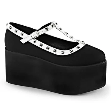 Demonia Click-07 Platform Sko Dame Sort / Hvide | 69710DK