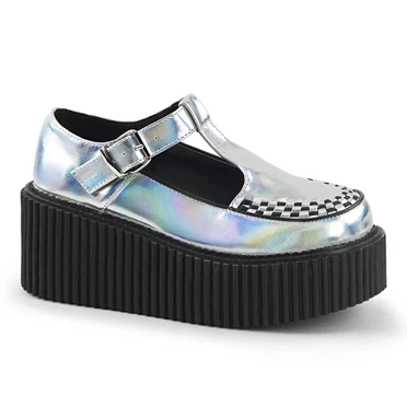 Demonia Creeper-214 Creepers Sko Dame Sølv | 83265DK