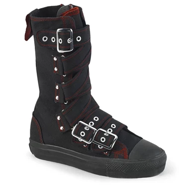 Demonia Deviant-207 Sneakers Dame Sort / Rød | 18240DK