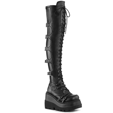 Demonia Shaker-350 Overknee Støvler Dame Sort | 18623DK
