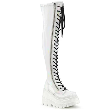 Demonia Shaker-374 Overknee Støvler Dame Hvide | 04216DK