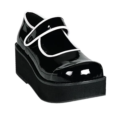Demonia Sprite-01 Platform Sko Dame Sort / Hvide | 63129DK