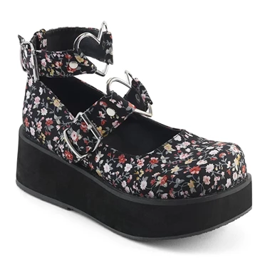 Demonia Sprite-02 Platform Sko Dame Floral Fabric | 94723DK