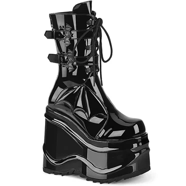 Demonia Wave-150 Platform Sko Dame Sort | 62917DK